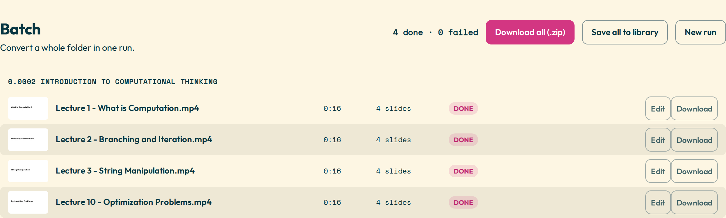 Convert a whole course in one run